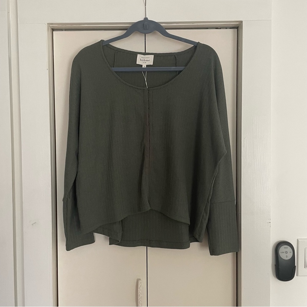 Bohme Textured Scoop Neck Top Green Sage
